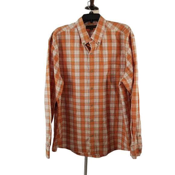 Timberland Orange Cream Green Plaid Mens Button Down Shirt Long Sleeve XXL - Picture 1 of 3